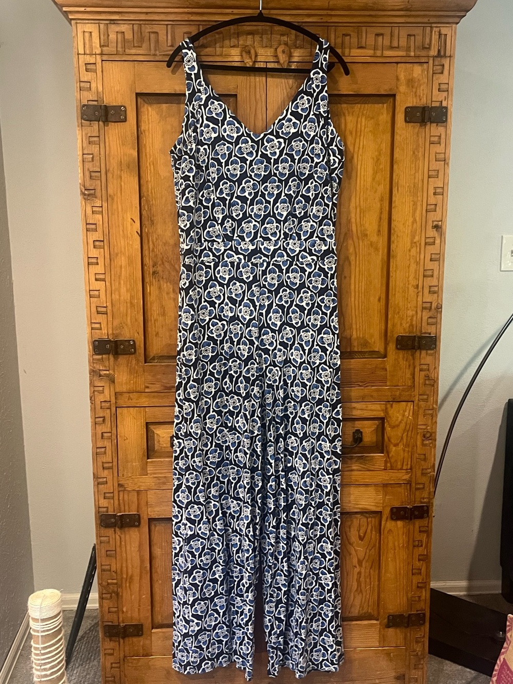 Boden Navy and White Floral Jumpsuit